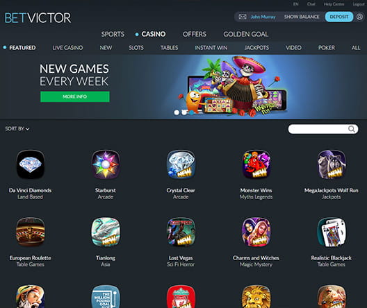 Home Page of BetVictor Casino